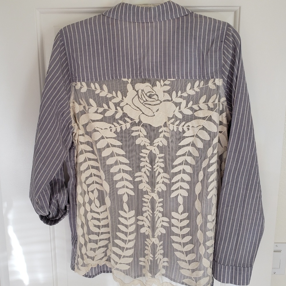 Lace Back Button Down - Picture 2 of 4